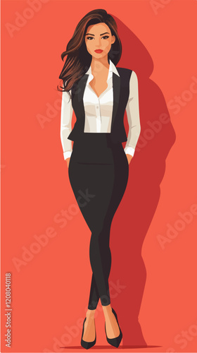 Flat vector illustration of business woman. Office worker. Entrepreneur. Director. Beautiful female.
