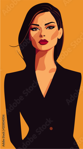 Flat vector illustration of business woman. Office worker. Entrepreneur. Director. Beautiful female.