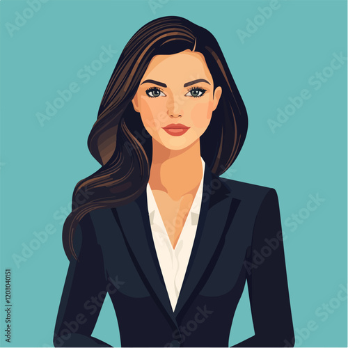 Flat vector illustration of business woman. Office worker. Entrepreneur. Director. Beautiful female.