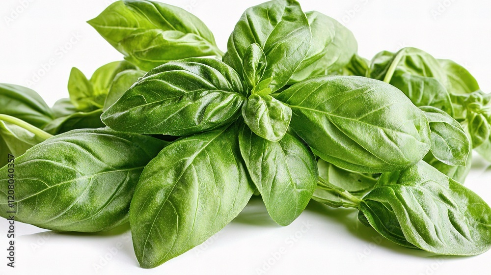 Fresh Basil Leaves Isolated in a Pot on White Background Fresh Basil Leaves Isolated in a Pot on White Background