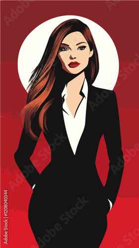 Flat vector illustration of business woman. Office worker. Entrepreneur. Director. Beautiful female.