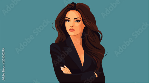 Flat vector illustration of business woman. Office worker. Entrepreneur. Director. Beautiful female.