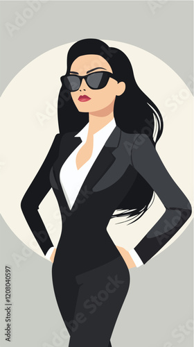 Flat vector illustration of business woman. Office worker. Entrepreneur. Director. Beautiful female.