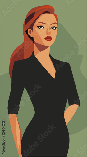 Flat vector illustration of business woman. Office worker. Entrepreneur. Director. Beautiful female.