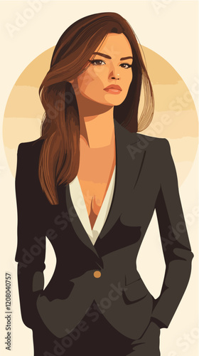 Flat vector illustration of business woman. Office worker. Entrepreneur. Director. Beautiful female.