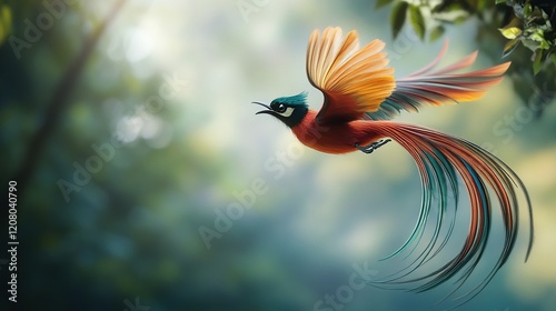 Astonishing Asian Paradise Flycatcher in Flight