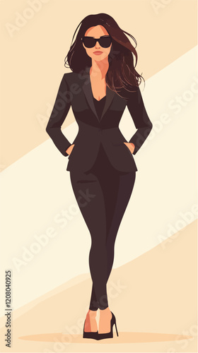 Flat vector illustration of business woman. Office worker. Entrepreneur. Director. Beautiful female.