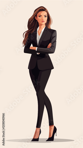 Flat vector illustration of business woman. Office worker. Entrepreneur. Director. Beautiful female.