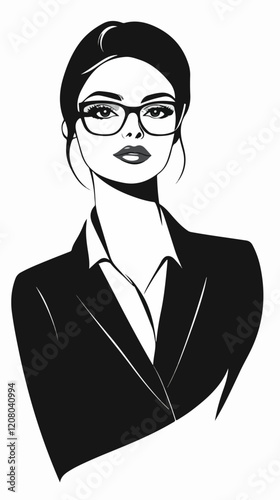 Black and white flat vector illustration of business woman. Office worker. Entrepreneur. Director. Beautiful woman.