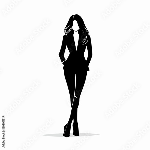 Black and white flat vector illustration of business woman. Office worker. Entrepreneur. Director. Beautiful woman.