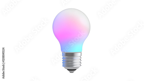 Colorful smart light bulb glowing softly. isolated on transparent background.	