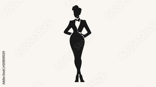 Black and white flat vector illustration of business woman. Office worker. Entrepreneur. Director. Beautiful woman.