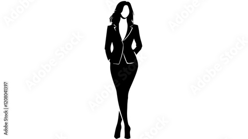 Black and white flat vector illustration of business woman. Office worker. Entrepreneur. Director. Beautiful woman.