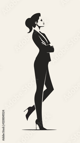 Black and white flat vector illustration of business woman. Office worker. Entrepreneur. Director. Beautiful woman.