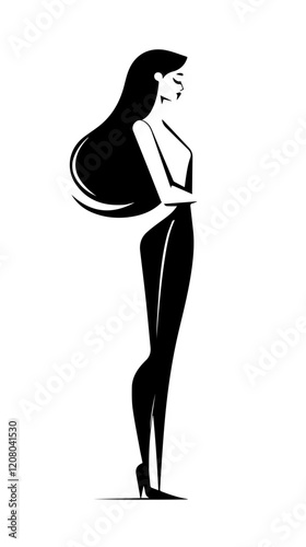 Black and white flat vector illustration of business woman. Office worker. Entrepreneur. Director. Beautiful woman.