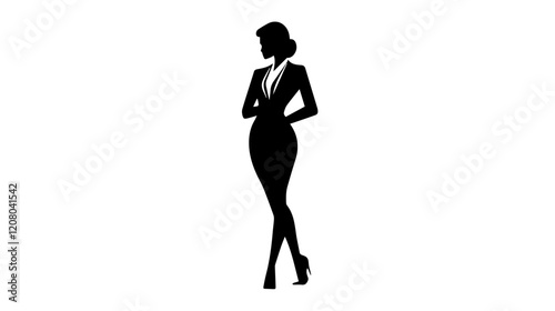 Black and white flat vector illustration of business woman. Office worker. Entrepreneur. Director. Beautiful woman.