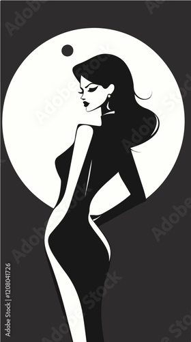 Black and white flat vector illustration of business woman. Office worker. Entrepreneur. Director. Beautiful woman.