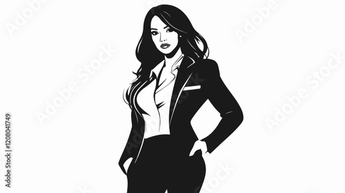Black and white flat vector illustration of business woman. Office worker. Entrepreneur. Director. Beautiful woman.