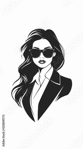 Black and white flat vector illustration of business woman. Office worker. Entrepreneur. Director. Beautiful woman.