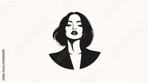 Black and white flat vector illustration of business woman. Office worker. Entrepreneur. Director. Beautiful woman.