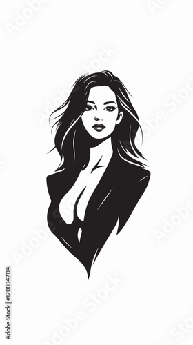 Black and white flat vector illustration of business woman. Office worker. Entrepreneur. Director. Beautiful woman.