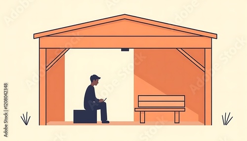 Man Working Remotely Under a Park Shelter