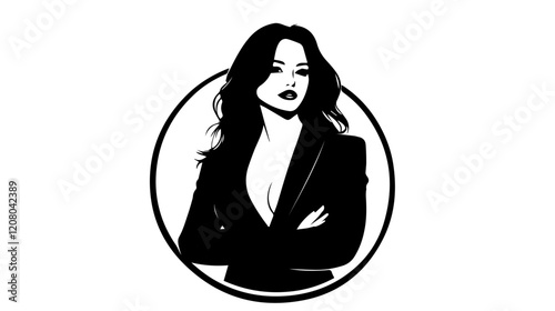 Black and white flat vector illustration of business woman. Office worker. Entrepreneur. Director. Beautiful woman.