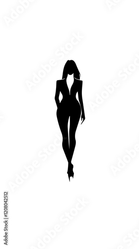 Black and white flat vector illustration of business woman. Office worker. Entrepreneur. Director. Beautiful woman.