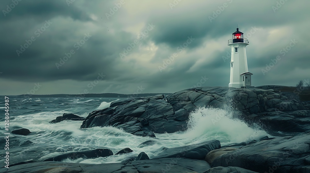 A lone lighthouse on a rocky shore, surrounded by crashing waves and an overcast sky. 35mm, f22, cinematic, wide angle lens A lone lighthouse on a rocky shore, surrounded by crashing waves and an overcast sky. 35mm, f22, cinematic, wide angle lens
