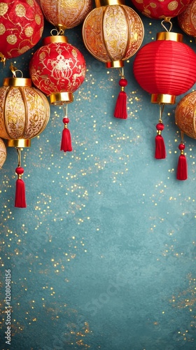 Colorful lanterns on a blue background