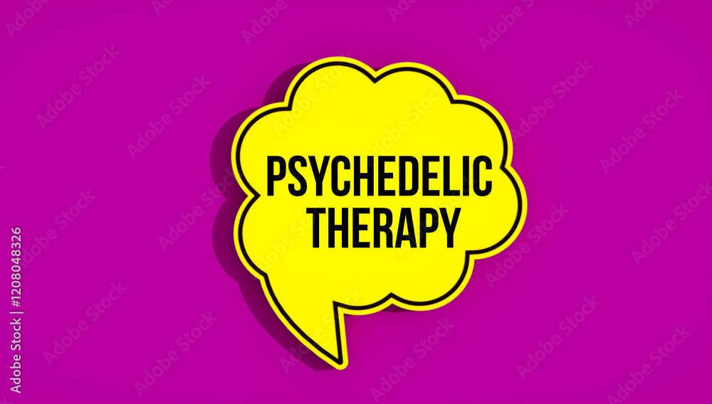 Psychedelic Therapy concept message written on speech bubble. Purple background. Psychedelic Therapy concept message written on speech bubble. Purple background.