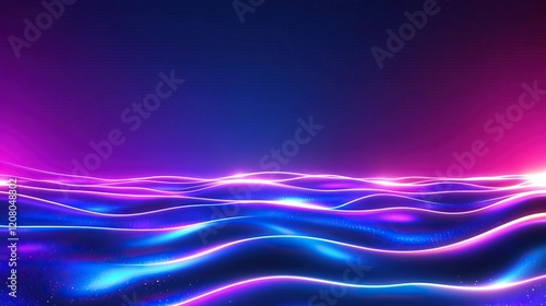 Vibrant waves of neon light create a mesmerizing digital seascape.
