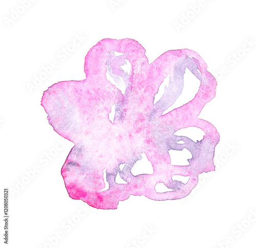 Abstract floral watercolor painting with pink and purple tones on white background for creative designs and artistic projects.