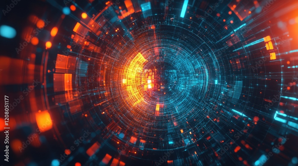 Abstract gradient tech background with geometric transparent shapes