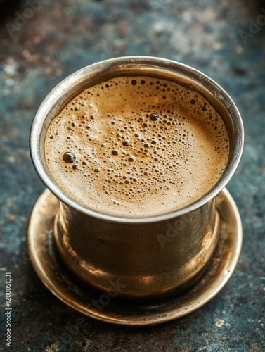 Obraz na płótnie Aromatic Spiced Chai in a Brass Cup w salonie