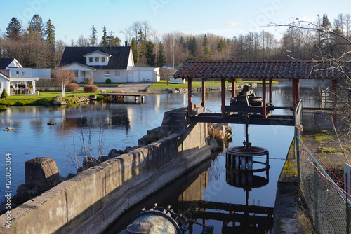 An old hydroelectric plant in a small town photo