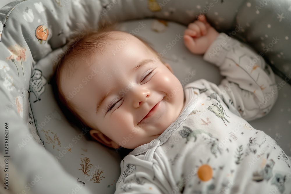 Newborn baby in a soft bassinet with smile. Newborn baby in a soft bassinet with smile.