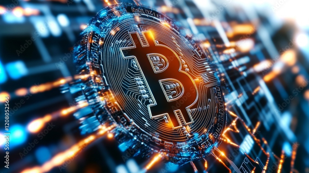 Fototapeta premium Glowing network illustrates the journey of stolen cryptocurrency data through digital channels