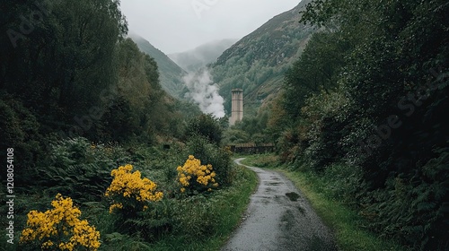 Scenic nature path with mountain tranquility