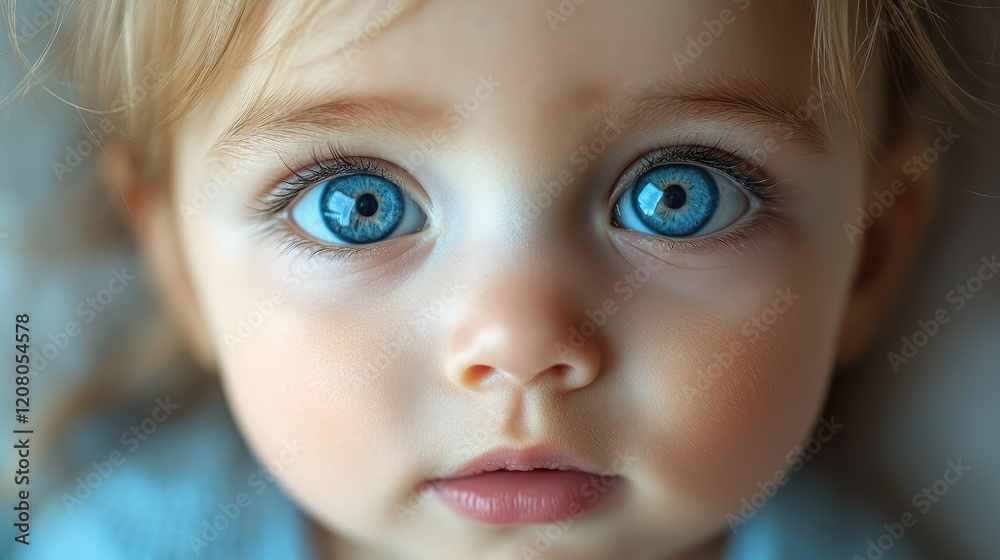 Close-up portrait of cute baby with focus on big blue clear eyes on white background Close-up portrait of cute baby with focus on big blue clear eyes on white background