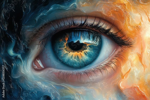 artistic and vibrant representation of an eye filled with swirling colors and intricate patterns symbolizing perception creativity and depth of vision photo