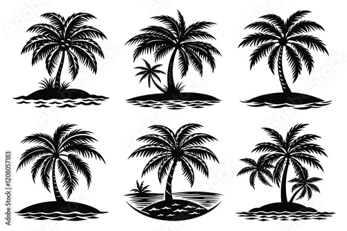 Set of palm trees vector art illustration