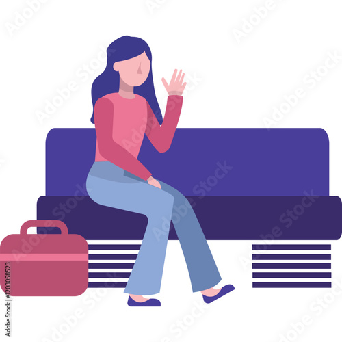 Vector woman sitting in waiting hall room icon