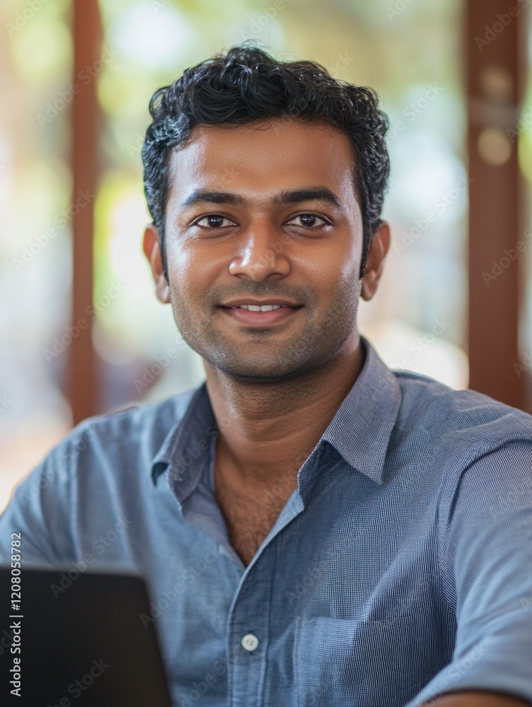 Obraz premium Smiling Man at Computer