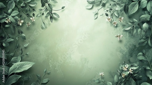 Wallpaper Mural Elegant Green Floral Background with Leafy Patterns and Details Torontodigital.ca