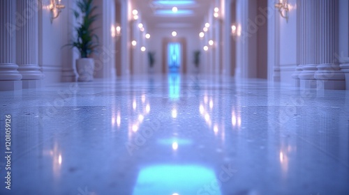 Wallpaper Mural Shiny marble floor reflects lights in elegant hotel hallway Torontodigital.ca