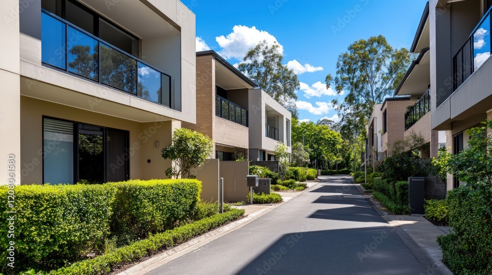 Modern Suburbia: A Sun-Drenched Street of Contemporary Townhouses Modern Suburbia: A Sun-Drenched Street of Contemporary Townhouses