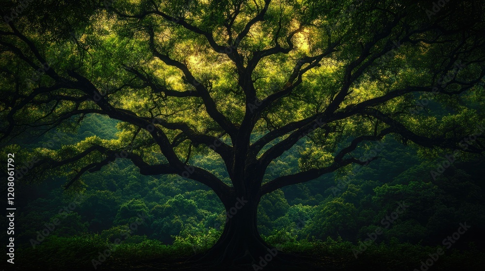 Fototapeta premium Serene Sunlight Filtering Through a Tree in a Forest