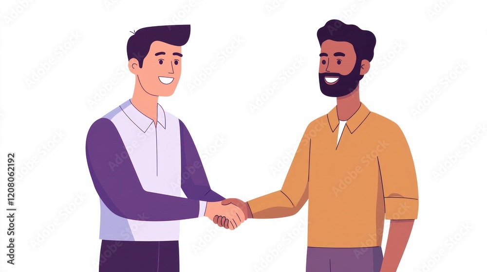 Fototapeta premium Two Diverse Men Shaking Hands, Celebrating a Successful Business Deal and Partnership