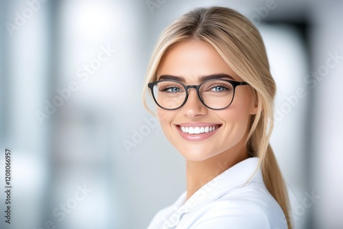 Wallpaper Mural Portrait of a Beautiful Smiling Woman Wearing Stylish Glasses Professional Businesswoman Attractive Happy Blonde Female Model in   Torontodigital.ca